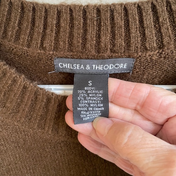 BROWN MUSTARD POLKA DOT SWEATER RIBBED KNIT CUFFS WAIST ACRYLIC BLEND STRETCH - Picture 7 of 8